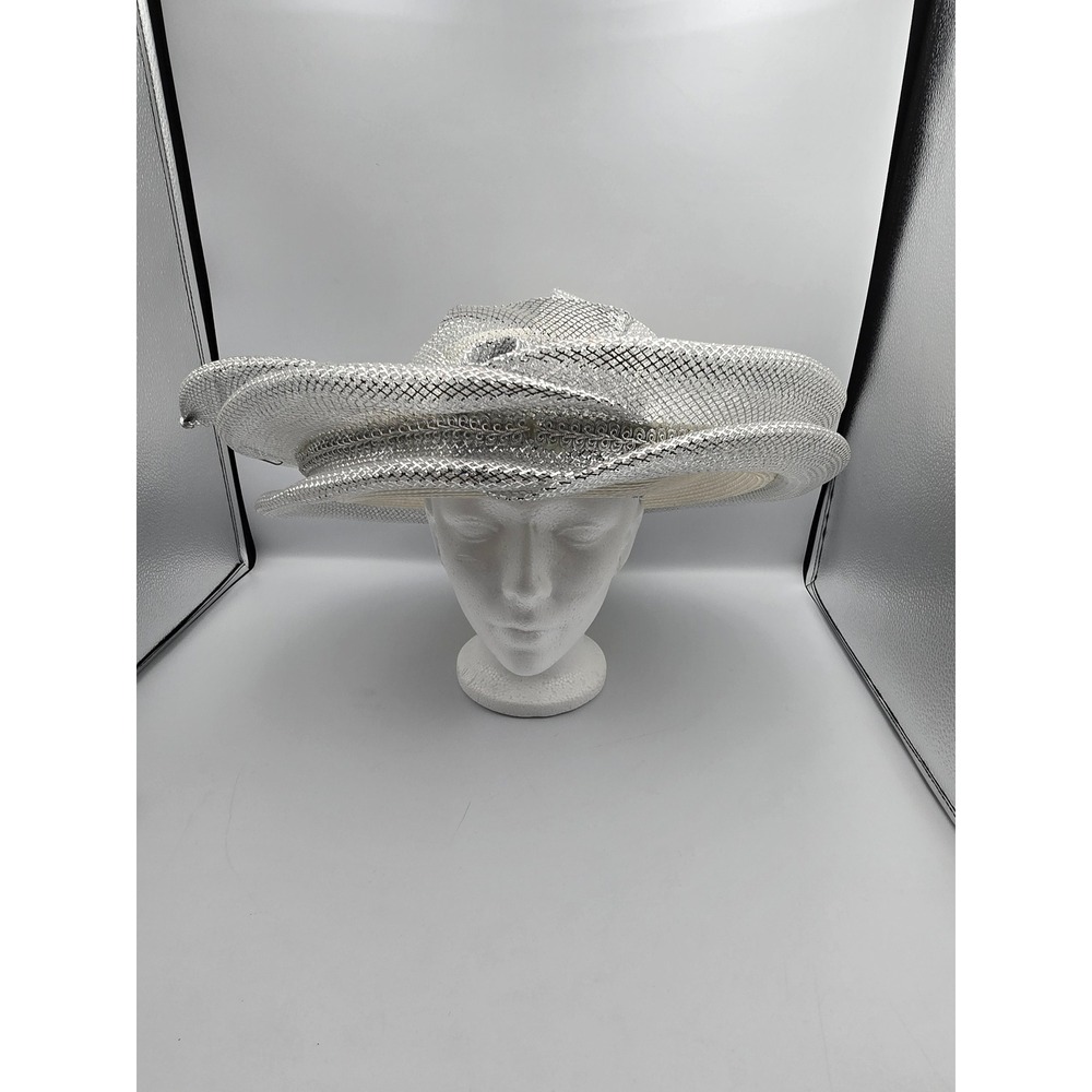 Unbranded Dress Hat Womens One Size Cream Silver Excellent Kentucky Derby Church